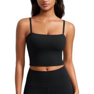 imageCRZ YOGA Butterluxe Cami Longline Sports Bras for Women  Square Neck Adjustable Padded Workout Crop Tank Top CamisoleBlack