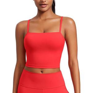 imageCRZ YOGA Butterluxe Cami Longline Sports Bras for Women  Square Neck Adjustable Padded Workout Crop Tank Top CamisoleDeep Red