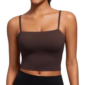 imageCRZ YOGA Butterluxe Cami Longline Sports Bras for Women  Square Neck Adjustable Padded Workout Crop Tank Top CamisoleHot Fudge Brown