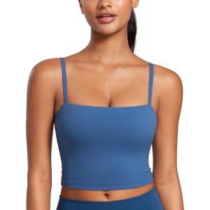 imageCRZ YOGA Butterluxe Cami Longline Sports Bras for Women  Square Neck Adjustable Padded Workout Crop Tank Top CamisolePitch Blue