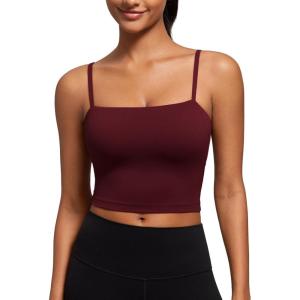 imageCRZ YOGA Butterluxe Cami Longline Sports Bras for Women  Square Neck Adjustable Padded Workout Crop Tank Top CamisoleRed Merlot
