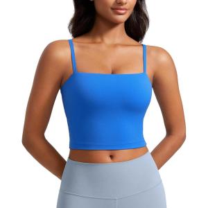imageCRZ YOGA Butterluxe Cami Longline Sports Bras for Women  Square Neck Adjustable Padded Workout Crop Tank Top CamisoleSparkle Blue