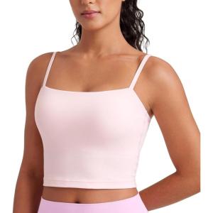 imageCRZ YOGA Butterluxe Cami Longline Sports Bras for Women  Square Neck Adjustable Padded Workout Crop Tank Top CamisoleStrawberry Pink