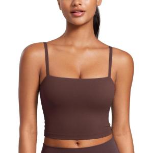 imageCRZ YOGA Butterluxe Cami Longline Sports Bras for Women  Square Neck Adjustable Padded Workout Crop Tank Top CamisoleTaupe