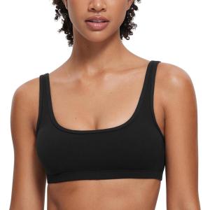imageCRZ YOGA Butterluxe Mini Bra for Women  Scoop Neck Low Impact Wireless Sports Yoga Padded Workout CamiBlack