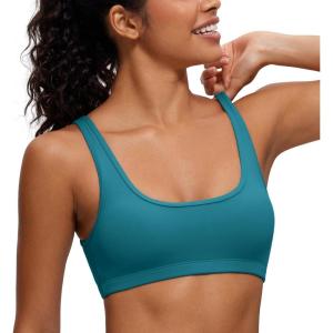 imageCRZ YOGA Butterluxe Mini Bra for Women  Scoop Neck Low Impact Wireless Sports Yoga Padded Workout CamiBorealis Green