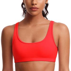 imageCRZ YOGA Butterluxe Mini Bra for Women  Scoop Neck Low Impact Wireless Sports Yoga Padded Workout CamiDark Red