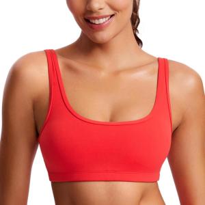 imageCRZ YOGA Butterluxe Mini Bra for Women  Scoop Neck Low Impact Wireless Sports Yoga Padded Workout CamiDeep Red
