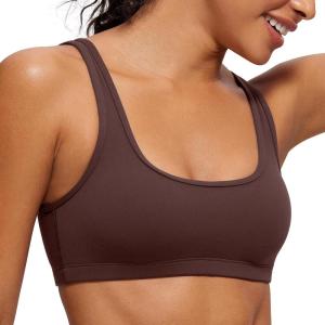 imageCRZ YOGA Butterluxe Mini Bra for Women  Scoop Neck Low Impact Wireless Sports Yoga Padded Workout CamiTaupe