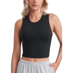 imageCRZ YOGA Butterluxe Soft Double Lined Casual Tops for Women High Neck Yoga Sleeveless Shirts Basic Going Out Workout TanksBlack