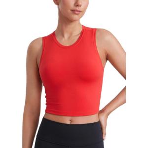imageCRZ YOGA Butterluxe Soft Double Lined Casual Tops for Women High Neck Yoga Sleeveless Shirts Basic Going Out Workout TanksDeep Red