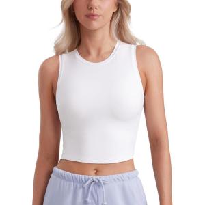imageCRZ YOGA Butterluxe Soft Double Lined Casual Tops for Women High Neck Yoga Sleeveless Shirts Basic Going Out Workout TanksWhite