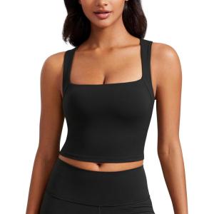 imageCRZ YOGA Butterluxe Womens Longline Square Neck Sports Bras  Basic Crop Tank Yoga Workout Tops with Built in PadsBlack