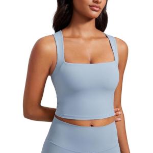 imageCRZ YOGA Butterluxe Womens Longline Square Neck Sports Bras  Basic Crop Tank Yoga Workout Tops with Built in PadsCambric Blue