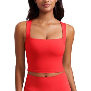 imageCRZ YOGA Butterluxe Womens Longline Square Neck Sports Bras  Basic Crop Tank Yoga Workout Tops with Built in PadsDeep Red