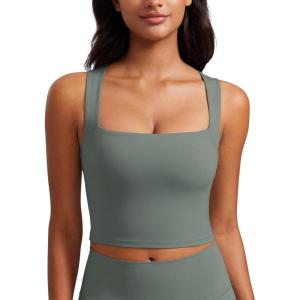 imageCRZ YOGA Butterluxe Womens Longline Square Neck Sports Bras  Basic Crop Tank Yoga Workout Tops with Built in PadsGrey Sage