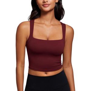 imageCRZ YOGA Butterluxe Womens Longline Square Neck Sports Bras  Basic Crop Tank Yoga Workout Tops with Built in PadsRed Merlot