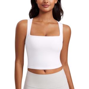 imageCRZ YOGA Butterluxe Womens Longline Square Neck Sports Bras  Basic Crop Tank Yoga Workout Tops with Built in PadsWhite