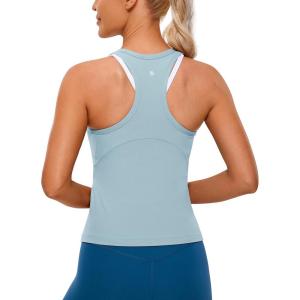imageCRZ YOGA Butterluxe Womens Racerback Workout Tank Tops High Neck Sleeveless Camisole Athletic Gym ShirtsLight Grayish Blue