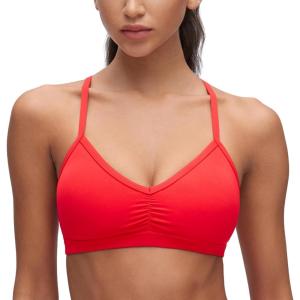 imageCRZ YOGA Butterluxe Womens Ruched V Neck Sports Bra  Y Back Spaghetti Thin Strap Wireless Padded Yoga Crop TopDeep Red