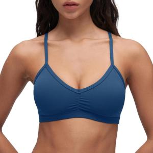 imageCRZ YOGA Butterluxe Womens Ruched V Neck Sports Bra  Y Back Spaghetti Thin Strap Wireless Padded Yoga Crop TopFrench Navy
