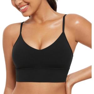 imageCRZ YOGA Butterluxe Womens V Neck Longline Sports Bra  Adjustable Padded Yoga Camisole Workout Crop TopBlack