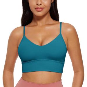imageCRZ YOGA Butterluxe Womens V Neck Longline Sports Bra  Adjustable Padded Yoga Camisole Workout Crop TopBorealis Green
