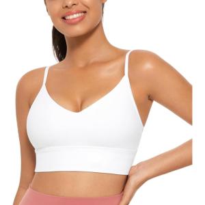 imageCRZ YOGA Butterluxe Womens V Neck Longline Sports Bra  Adjustable Padded Yoga Camisole Workout Crop TopWhite