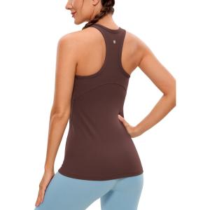 imageCRZ YOGA Butterluxe Womens Workout Racerback Sleeveless Tops High Neck Athletic Camisole Tanks Running Gym Yoga ShirtsTaupe