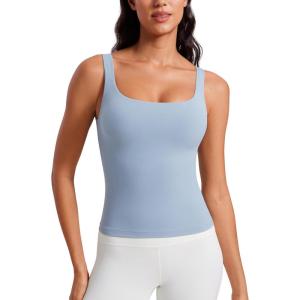 imageCRZ YOGA Butterluxe Workout Tank Tops for Women U Neck Padded Crop Tops Athletic Camisole Tops with Built in BraCambric Blue