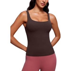 imageCRZ YOGA Butterluxe Workout Tank Tops for Women U Neck Padded Crop Tops Athletic Camisole Tops with Built in BraHot Fudge Brown