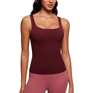 imageCRZ YOGA Butterluxe Workout Tank Tops for Women U Neck Padded Crop Tops Athletic Camisole Tops with Built in BraRed Merlot