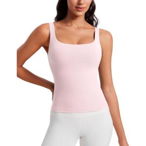imageCRZ YOGA Butterluxe Workout Tank Tops for Women U Neck Padded Crop Tops Athletic Camisole Tops with Built in BraStrawberry Pink