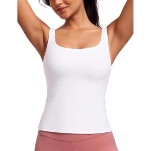imageCRZ YOGA Butterluxe Workout Tank Tops for Women U Neck Padded Crop Tops Athletic Camisole Tops with Built in BraWhite