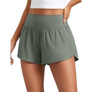 imageCRZ YOGA ButterluxeLight High Waisted Dolphin Shorts for Women 25quot Soft Split for Casual Lounge Athletic Yoga with LinerGrey Sage