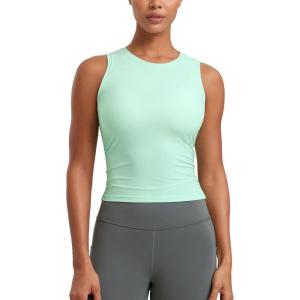 imageCRZ YOGA Cloudweight Womens Ruched Tank High Neck Workout Fitted Tops Basic Yoga Athletic Sleeveless ShirtsMint Moment