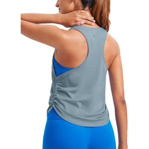 imageCRZ YOGA Pima Cotton Women Racerback Sleeveless Workout Tops Crew Neck Ruched Side Tanks Athletic Casual Loose ShirtsBelgian Blue