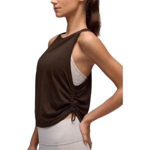 imageCRZ YOGA Pima Cotton Women Racerback Sleeveless Workout Tops Crew Neck Ruched Side Tanks Athletic Casual Loose ShirtsHot Fudge Brown