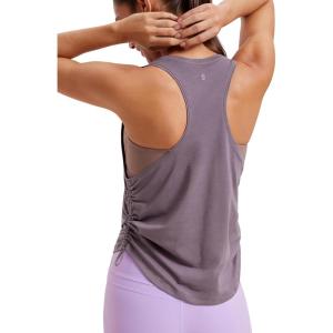 imageCRZ YOGA Pima Cotton Women Racerback Sleeveless Workout Tops Crew Neck Ruched Side Tanks Athletic Casual Loose ShirtsPurple Gray