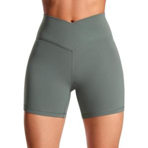 imageCRZ YOGA Womens Butterluxe Crossover Biker Shorts 5 Inches  Criss Cross High Waisted Workout Yoga Buttery SoftGrey Sage