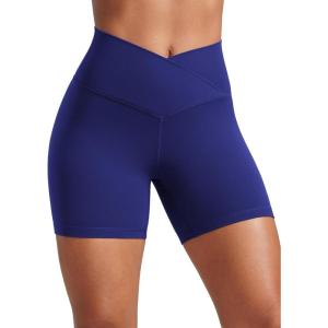 imageCRZ YOGA Womens Butterluxe Crossover Biker Shorts 5 Inches  Criss Cross High Waisted Workout Yoga Buttery SoftLarkspur Blue