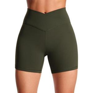 imageCRZ YOGA Womens Butterluxe Crossover Biker Shorts 5 Inches  Criss Cross High Waisted Workout Yoga Buttery SoftOlive Green
