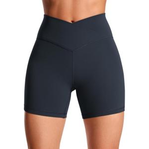 imageCRZ YOGA Womens Butterluxe Crossover Biker Shorts 5 Inches  Criss Cross High Waisted Workout Yoga Buttery SoftTrue Navy