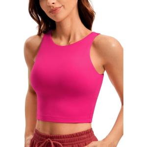 imageCRZ YOGA Womens Butterluxe Double Lined Cropped Tops High Neck Racerback Tanks Sleeveless Casual Workout Crop ShirtsGranita Pink