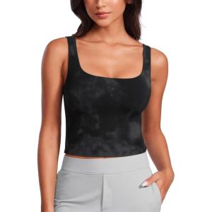 imageCRZ YOGA Womens Butterluxe Double Lined Square Neck Tight Tank Tops Sleeveless Workout Cropped Casual Yoga Fitted ShirtsBlack Tie Dye Flowers