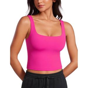 imageCRZ YOGA Womens Butterluxe Double Lined Square Neck Tight Tank Tops Sleeveless Workout Cropped Casual Yoga Fitted ShirtsHibiscus Purple