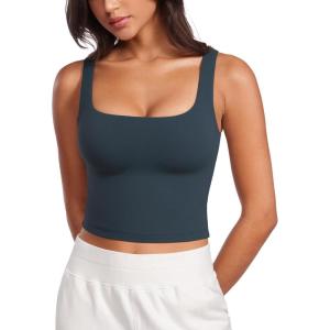 imageCRZ YOGA Womens Butterluxe Double Lined Square Neck Tight Tank Tops Sleeveless Workout Cropped Casual Yoga Fitted ShirtsTrue Navy