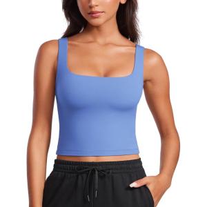 imageCRZ YOGA Womens Butterluxe Double Lined Square Neck Tight Tank Tops Sleeveless Workout Cropped Casual Yoga Fitted ShirtsWild Indigo
