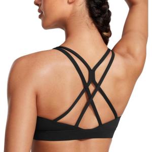 imageCRZ YOGA Womens Butterluxe High Neck Longline Sports Bras  Criss Cross Halter Wireless Padded Gym Workout Crop TopBlack