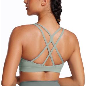 imageCRZ YOGA Womens Butterluxe High Neck Longline Sports Bras  Criss Cross Halter Wireless Padded Gym Workout Crop TopGreen Palm Court